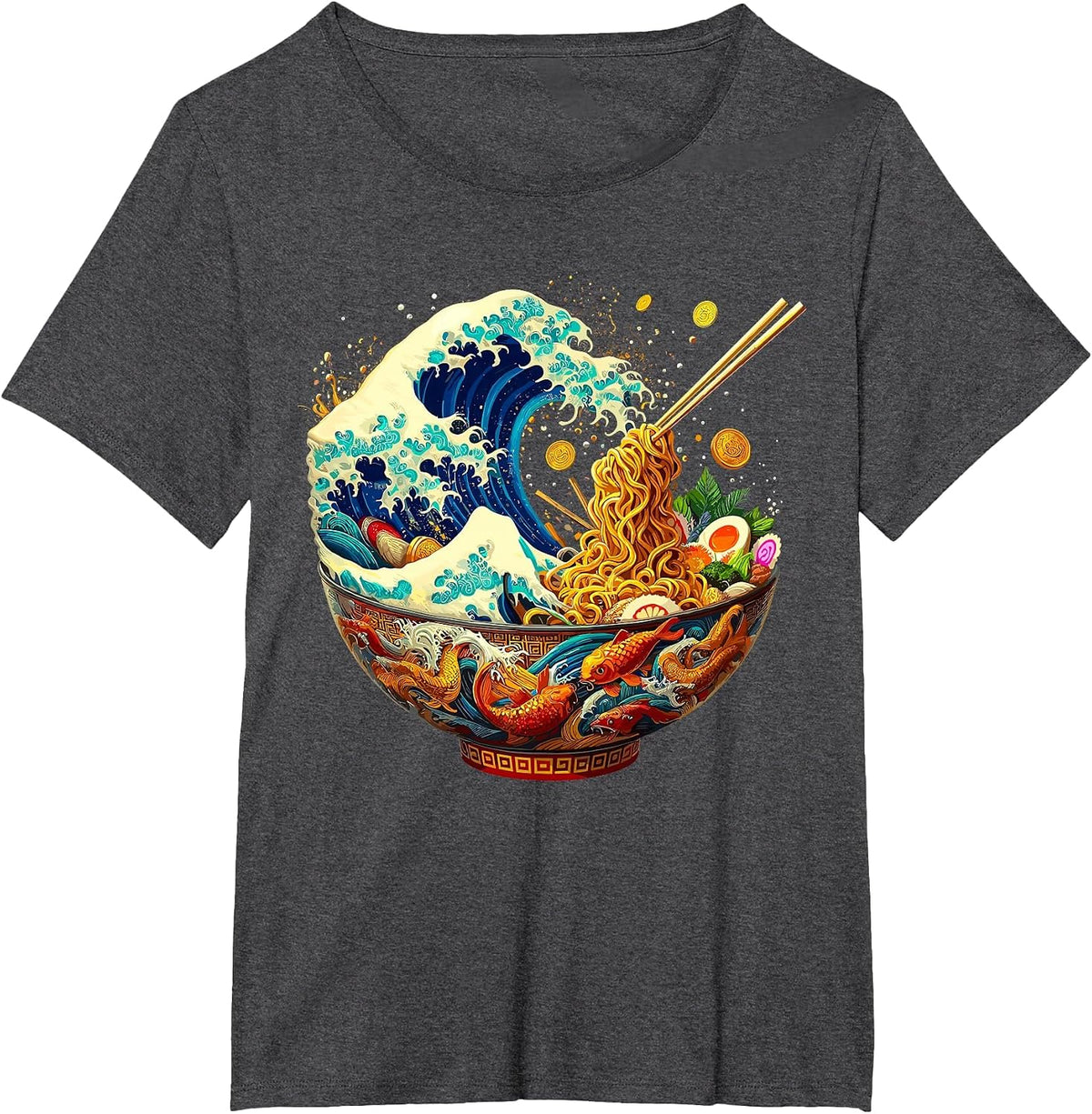 Japanese Kanagawa Wave Ramen Retro Anime Noodles T-Shirt - Dark Heather Grey