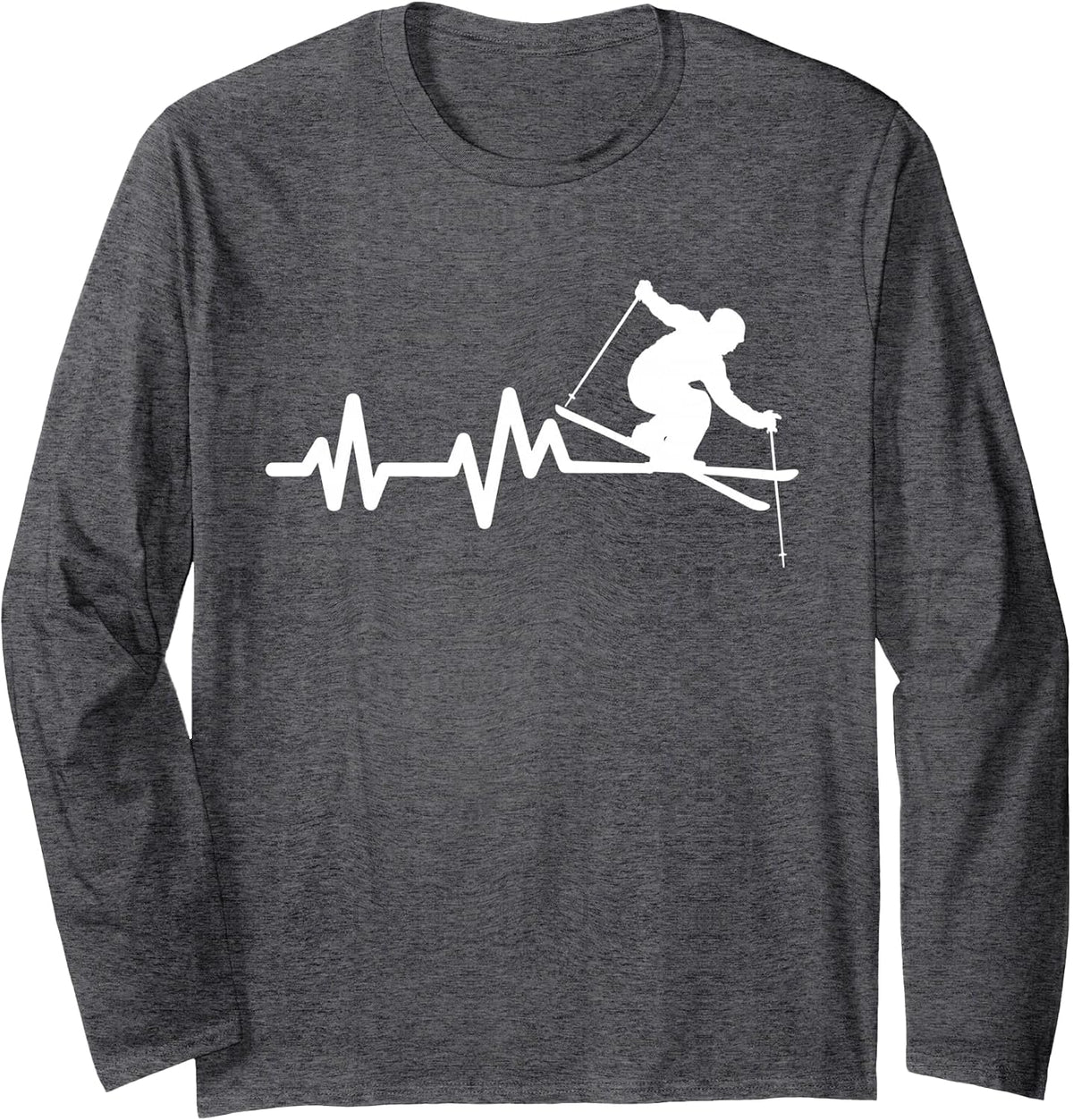 Ski Heartbeat Skiing Skier Long Sleeve T-Shirt - Adult Unisex Dark Heather Grey