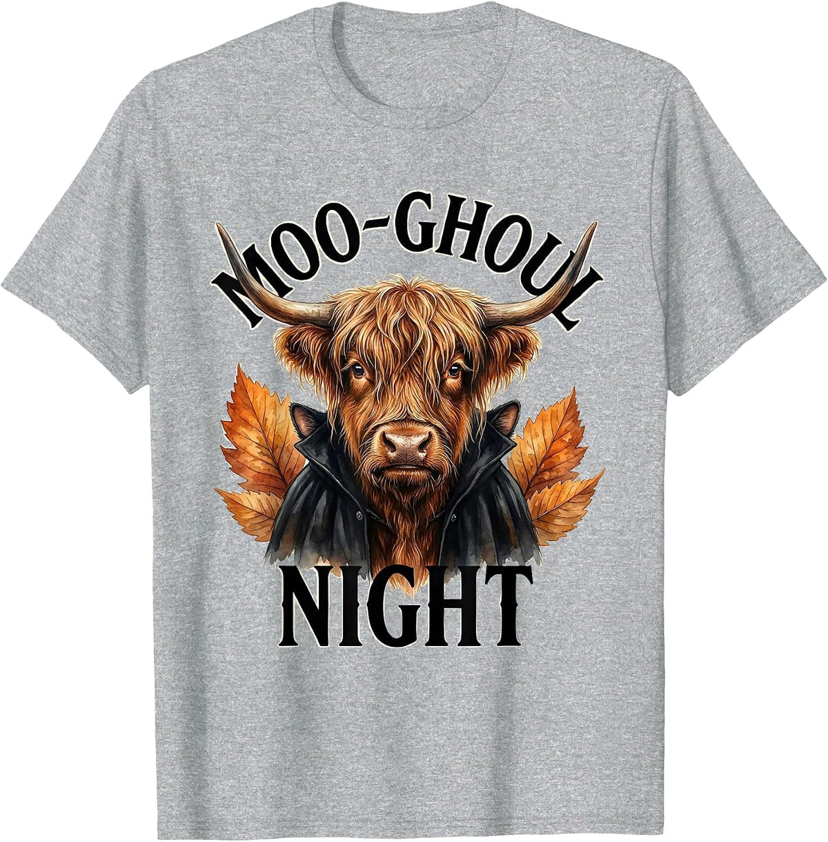 Men's Moo-ghoul Night Whimsical Highland Cow Halloween Fall T-Shirt - Heather Grey