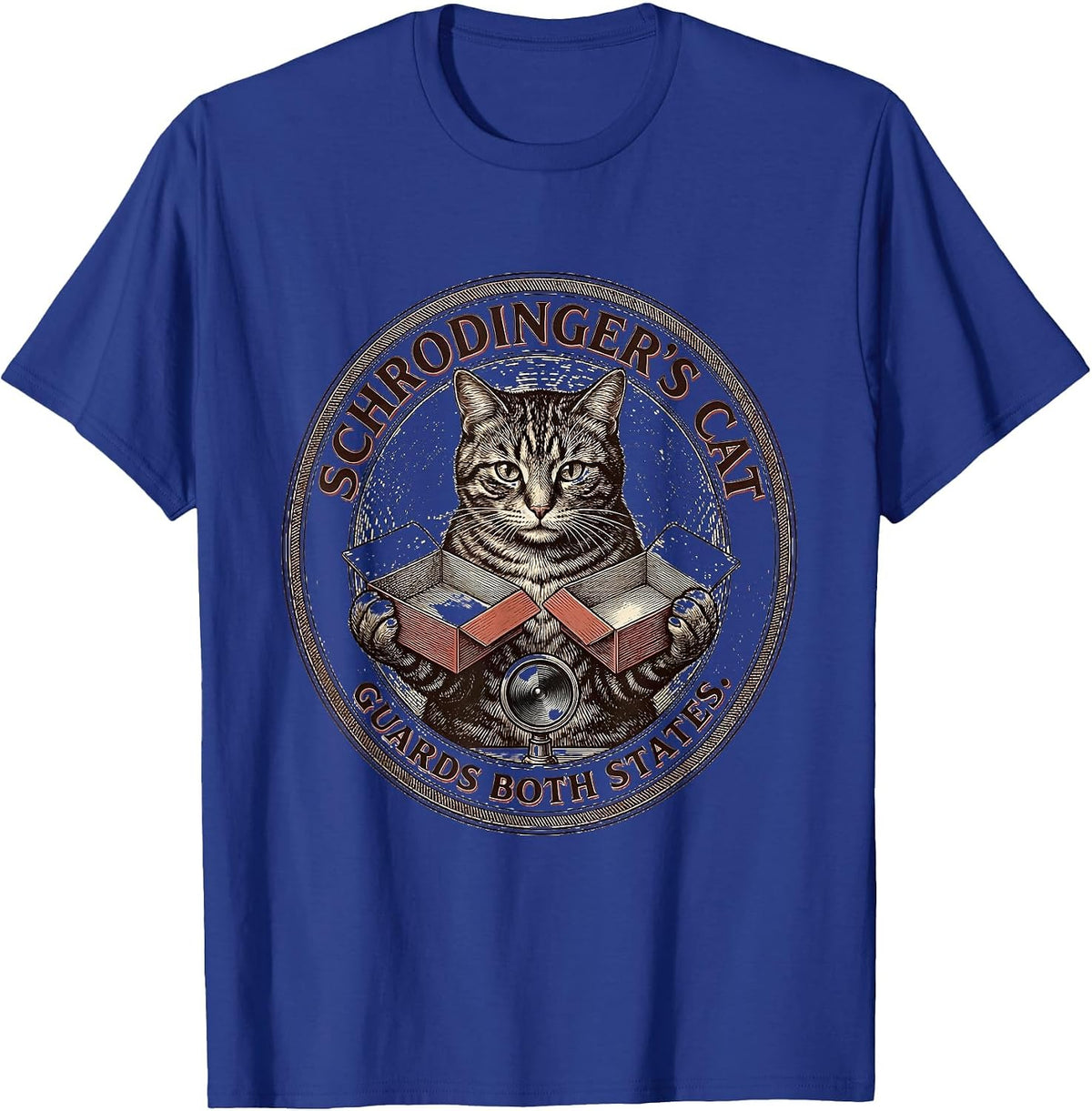 Men's Schrodinger's Cat Guards Both States Funny Quantum Physics T-Shirt - Royal Blue