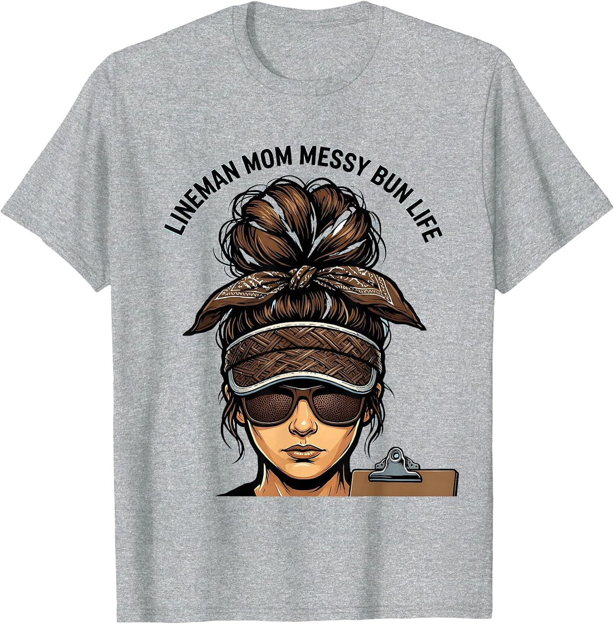 Men's Lineman Mom Messy Bun Life Funny Sports Mom Humor T-Shirt - Heather Grey