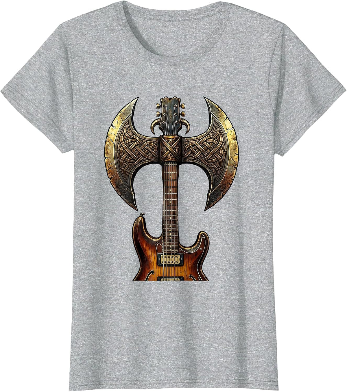 Vintage Rock Guitar Axe Graphic Tee T-Shirt - Heather Grey