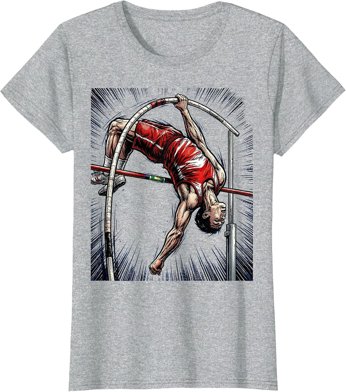 Pole Vaulter Clearing Bar Athletic Graphic T-Shirt - Heather Grey