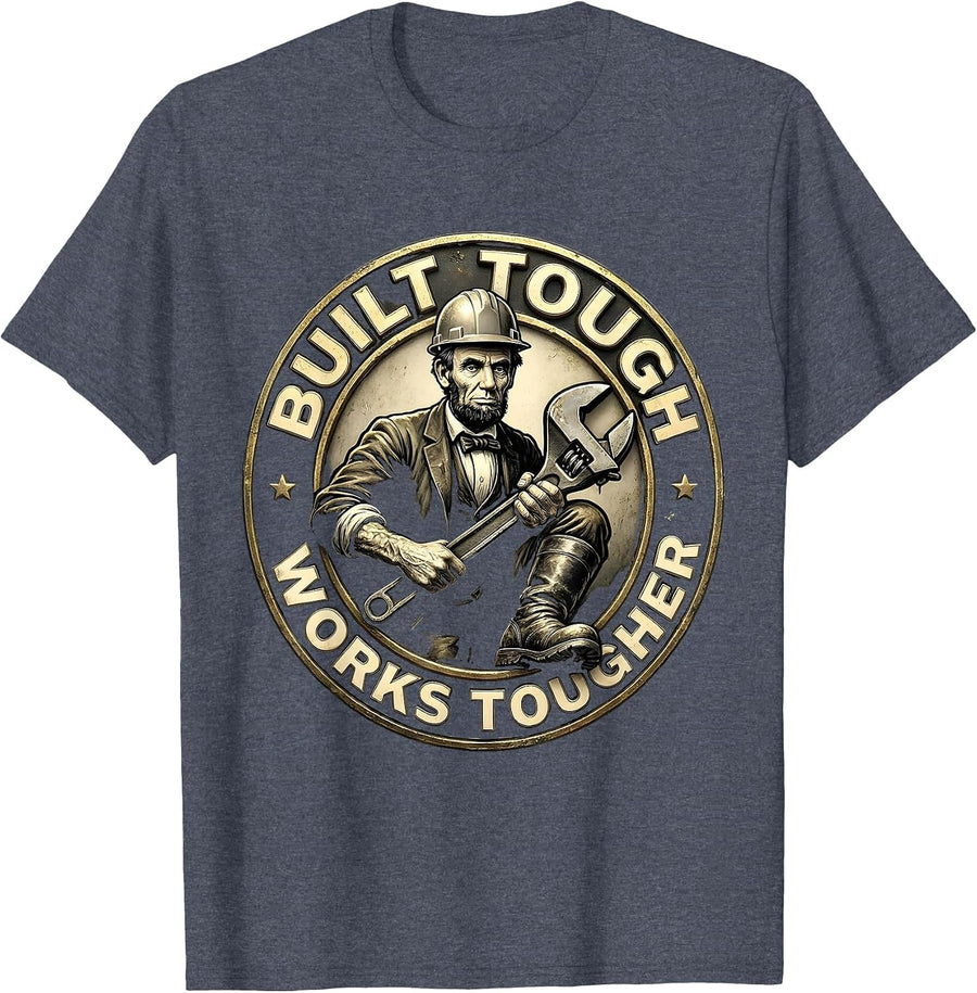 Built Tough Works Tougher Blue Collar Design T-Shirt - Heather Blue
