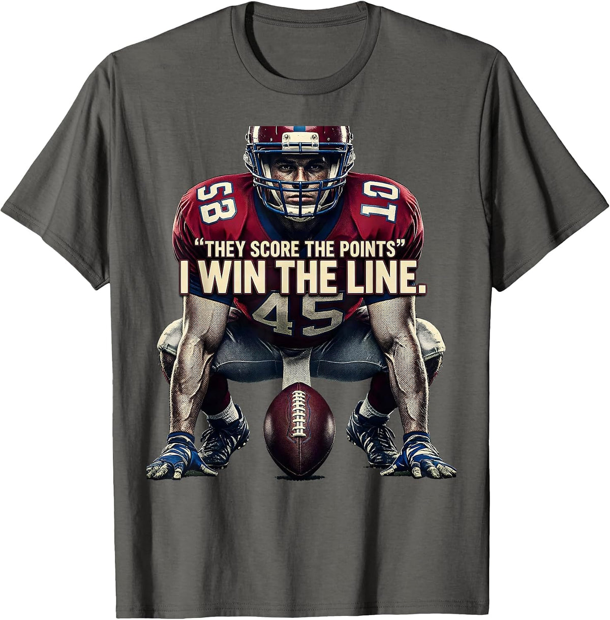Men's They Score The Points I Win The Line Funny Football Lineman T-Shirt - Asphalt Grey