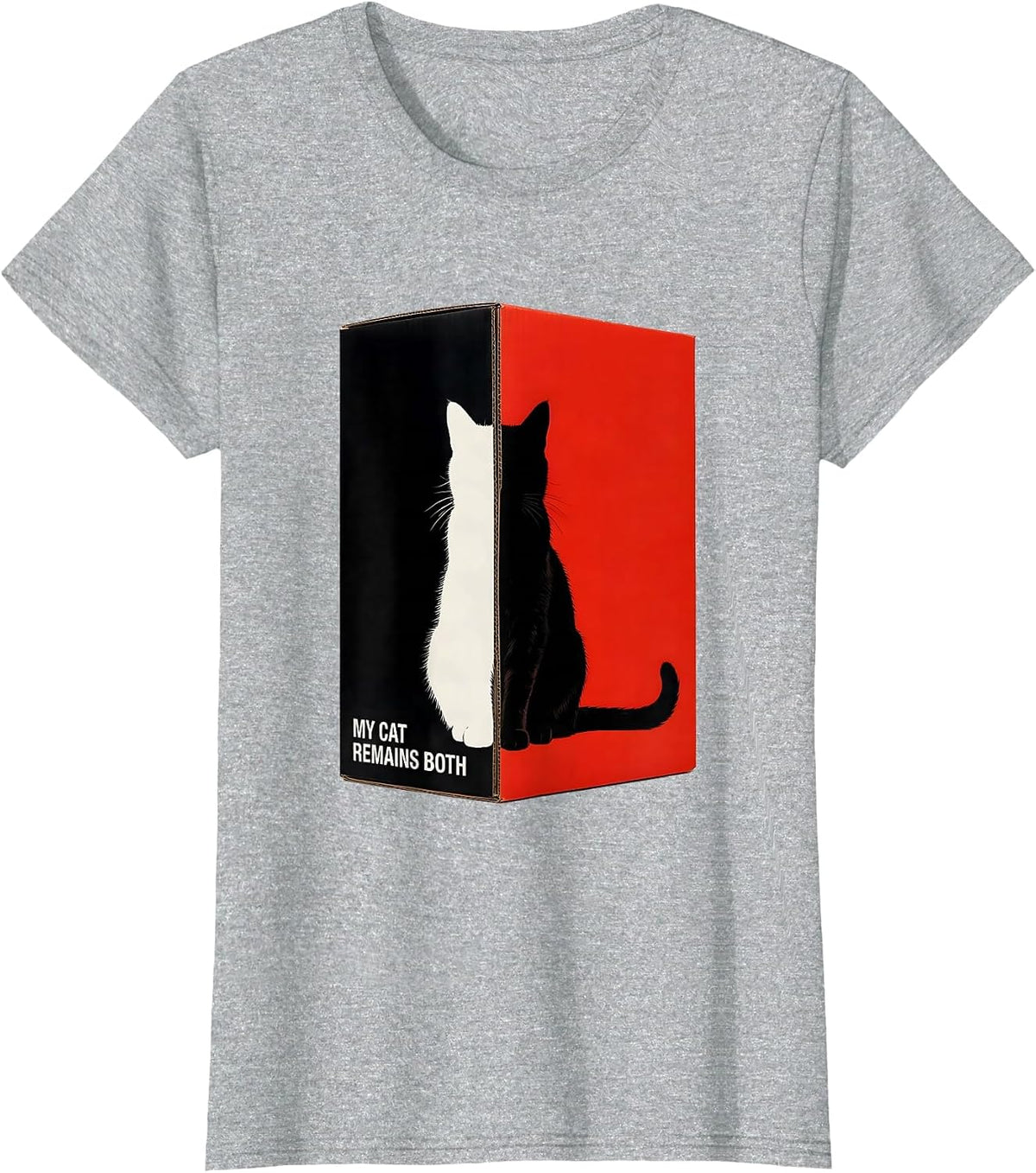 Women's My Cat Remains Both Funny Science Cat Owner Quantum Physics T-Shirt - Heather Grey