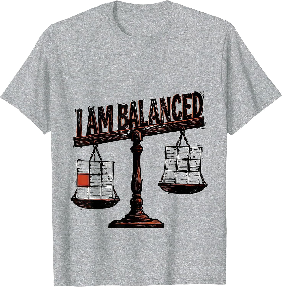Men's I Am Balanced Funny Chemistry Science Humor Linocut T-Shirt - Heather Grey