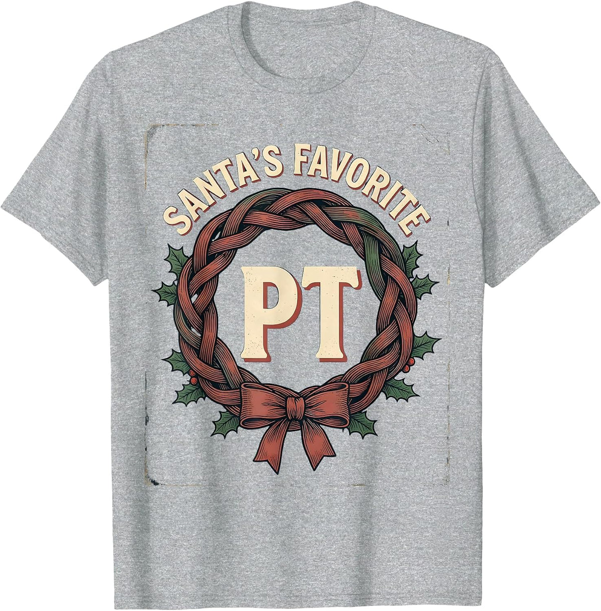 Men's Santa's Favorite PT Vintage Therapy Team Christmas Humor T-Shirt - Heather Grey