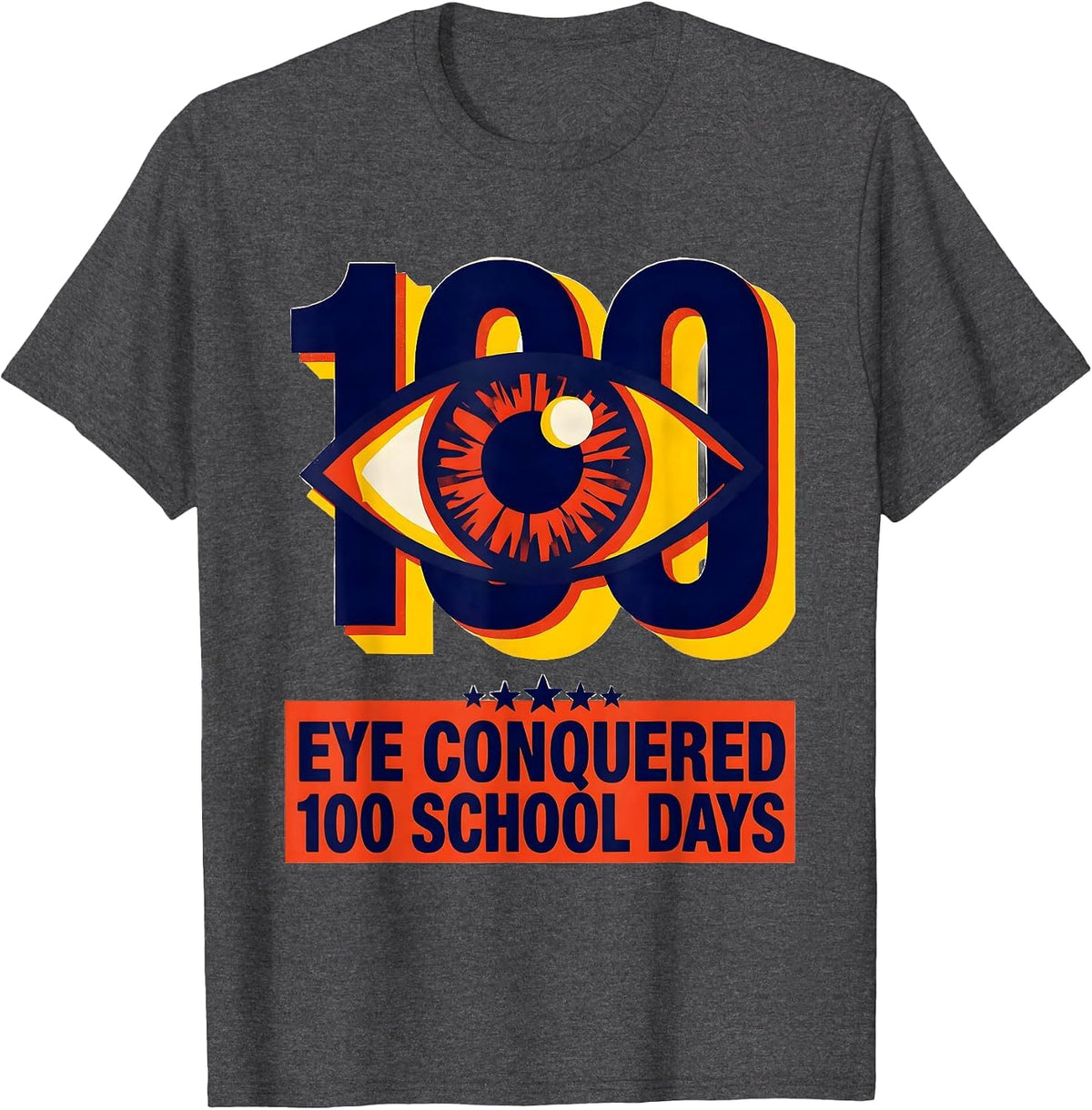 Eye Conquered 100 School Days Playful Pun 100th Day Kids T-Shirt - Dark Heather Grey