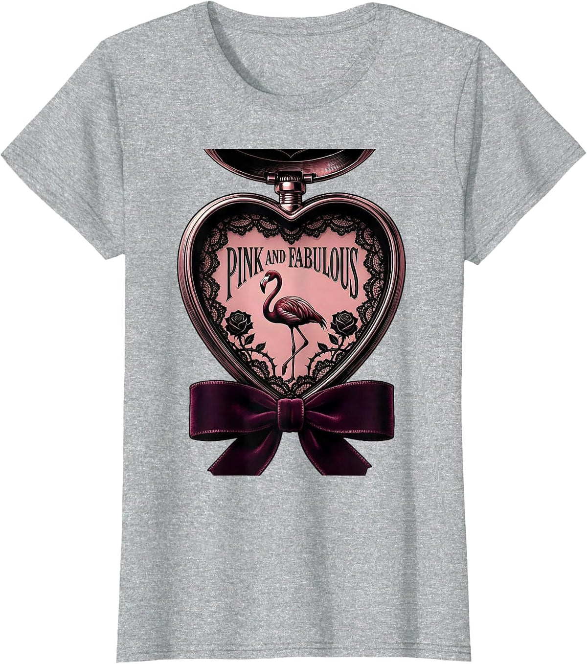 Pink and Fabulous Flamingo Design T-Shirt - Heather Grey