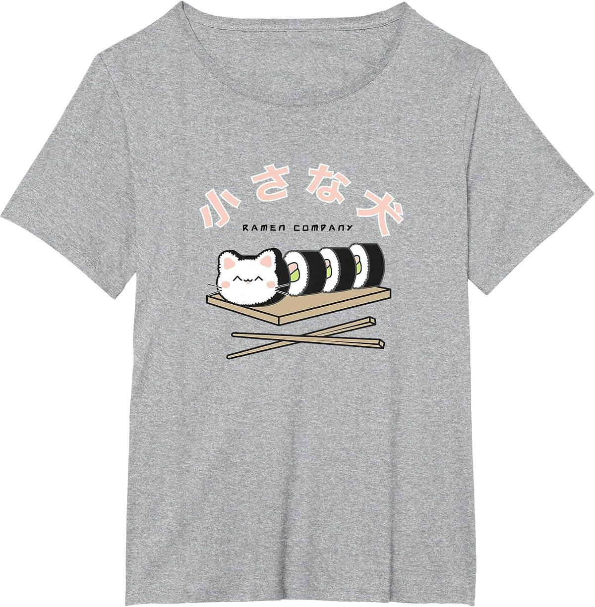The Original Ramen Kawaii Cute Sushi Roll Cat Illustration T-Shirt - Heather Grey