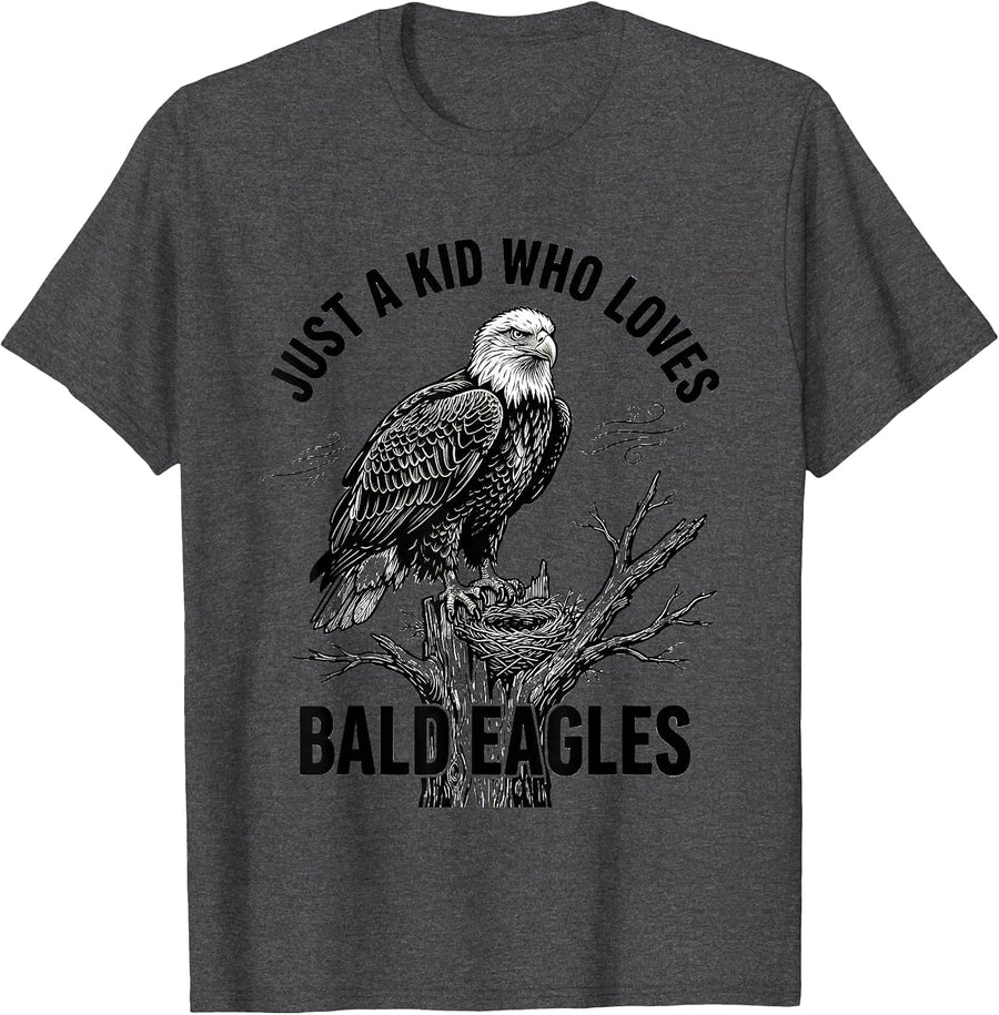 Men's Just A Kid Who Loves Bald Eagles Funny Eagle Lover Gift T-Shirt - Dark Heather Grey