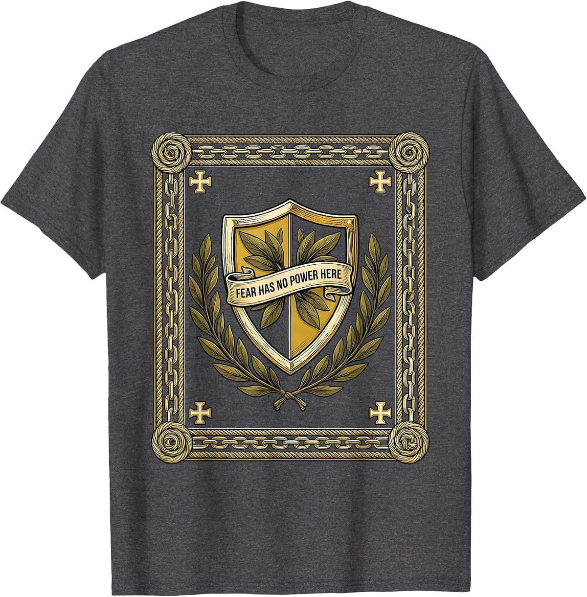 Men's Faith Over Fear Has No Power Here Design T-Shirt - Dark Heather Grey