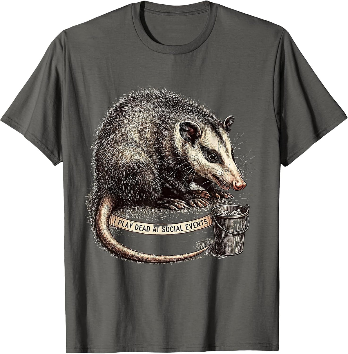 Men's I Play Dead At Social Events Funny Opossum Meme Animal Humor T-Shirt - Asphalt Grey