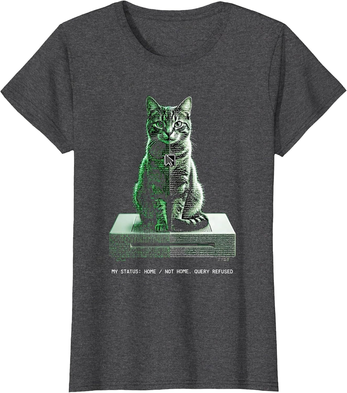 Women's MY STATUS: HOME / NOT HOME. QUERY REFUSED Quantum Physics T-Shirt - Dark Heather Grey