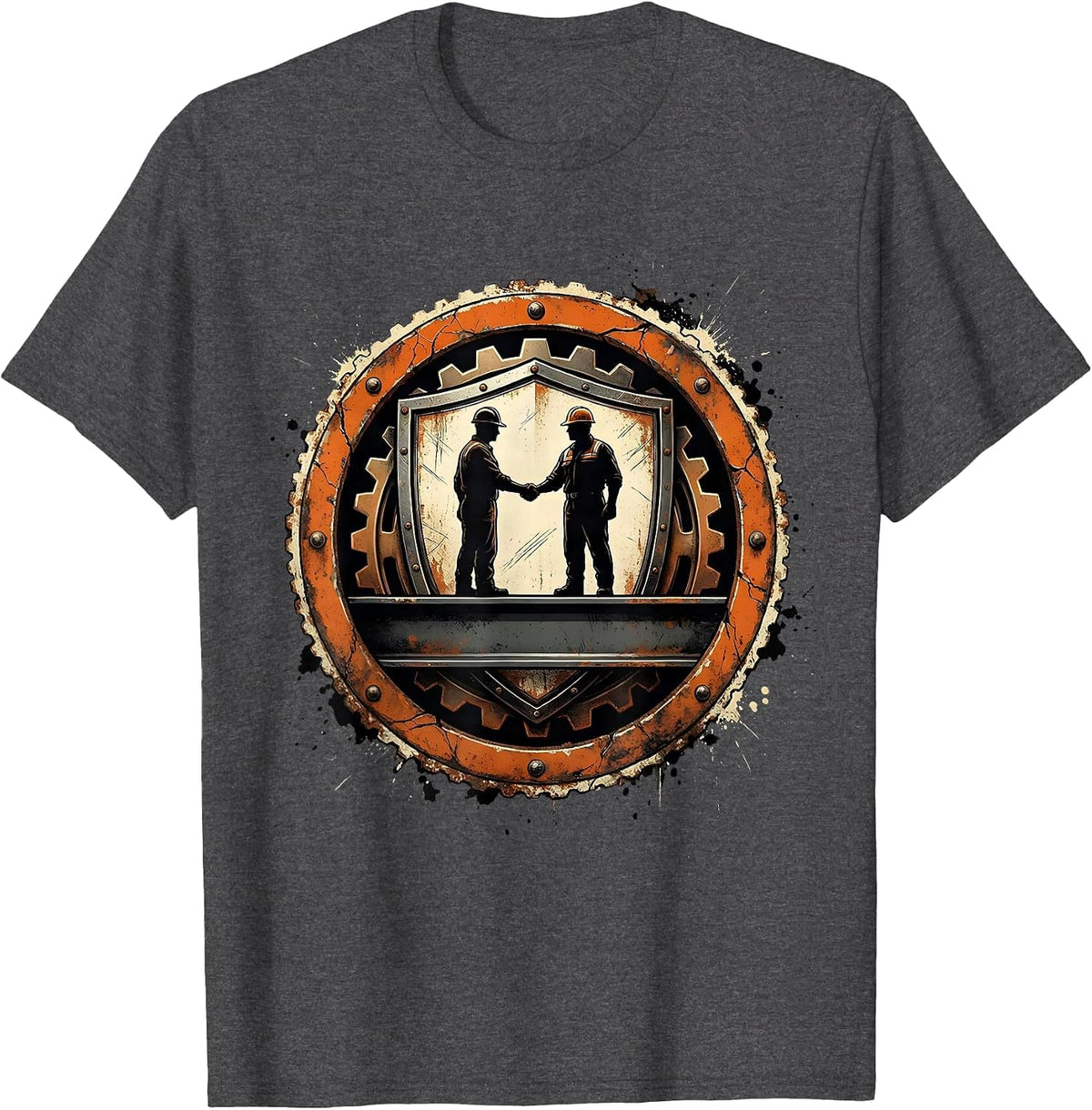 Labor Day Workers Handshake Steel Beam Graphic T-Shirt - Dark Heather Grey