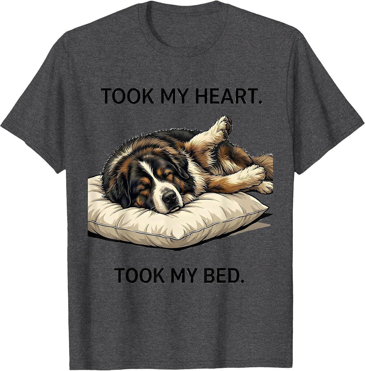Men's Took My Heart Took My Bed Great Pyrenees Official Sleepshirt T-Shirt - Dark Heather Grey