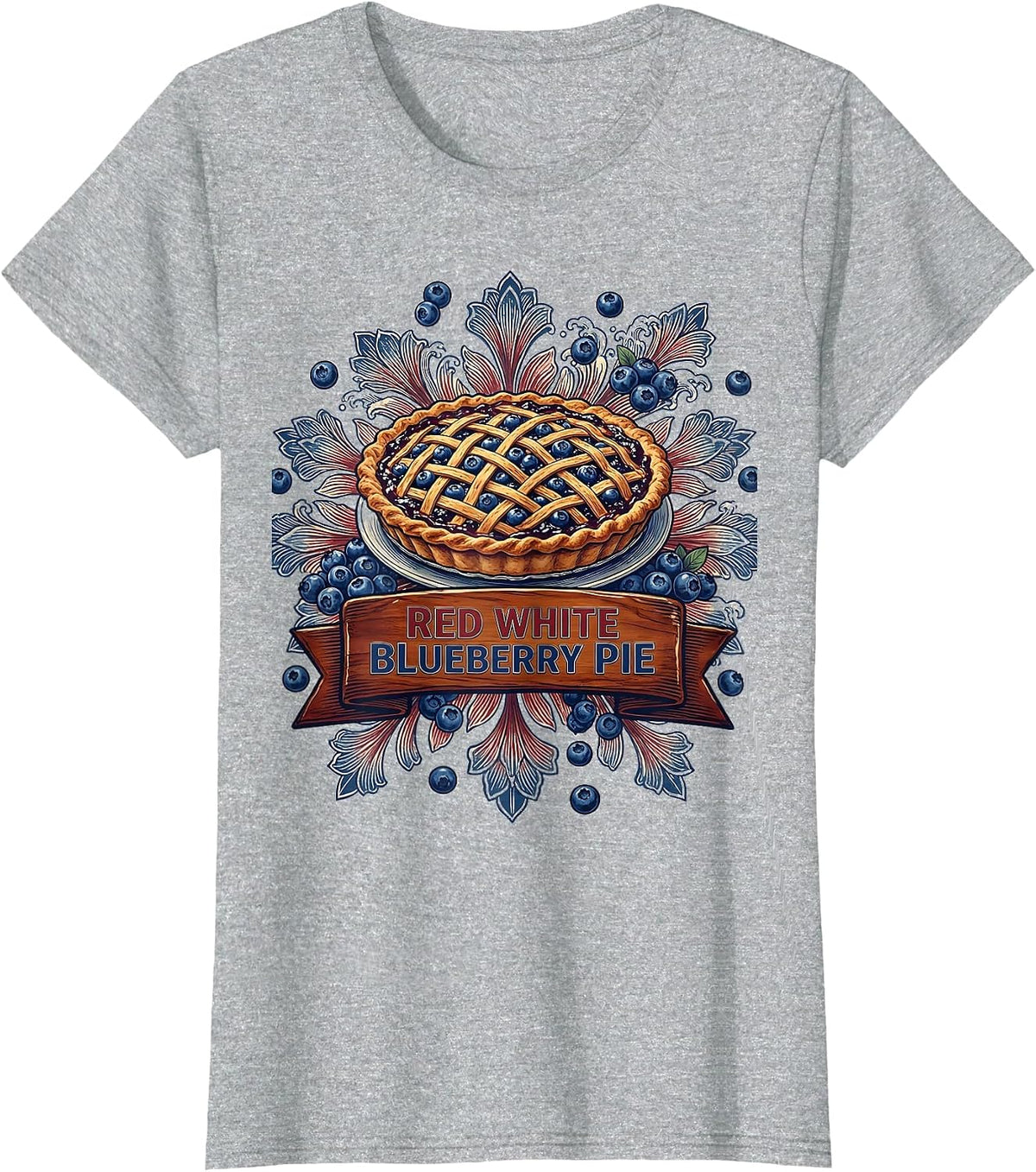 Red White Blueberry Pie Patriotic Design T-Shirt - Heather Grey