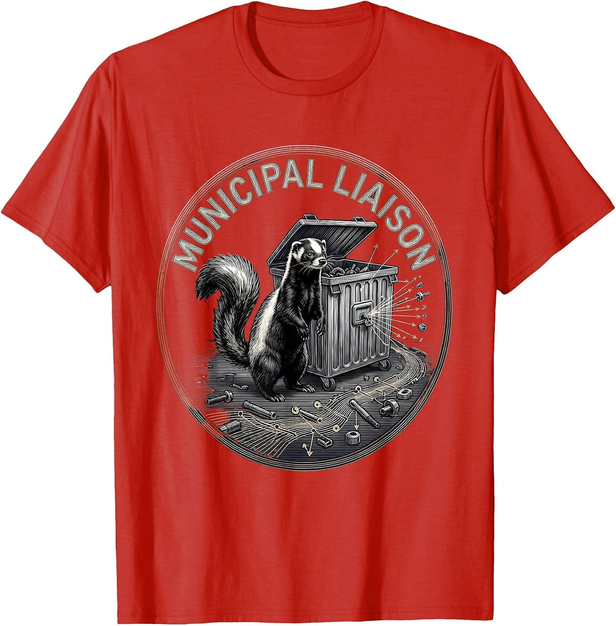 Men's Municipal Liaison Funny Skunk Raccoon Opossum Street Cat T-Shirt - Red