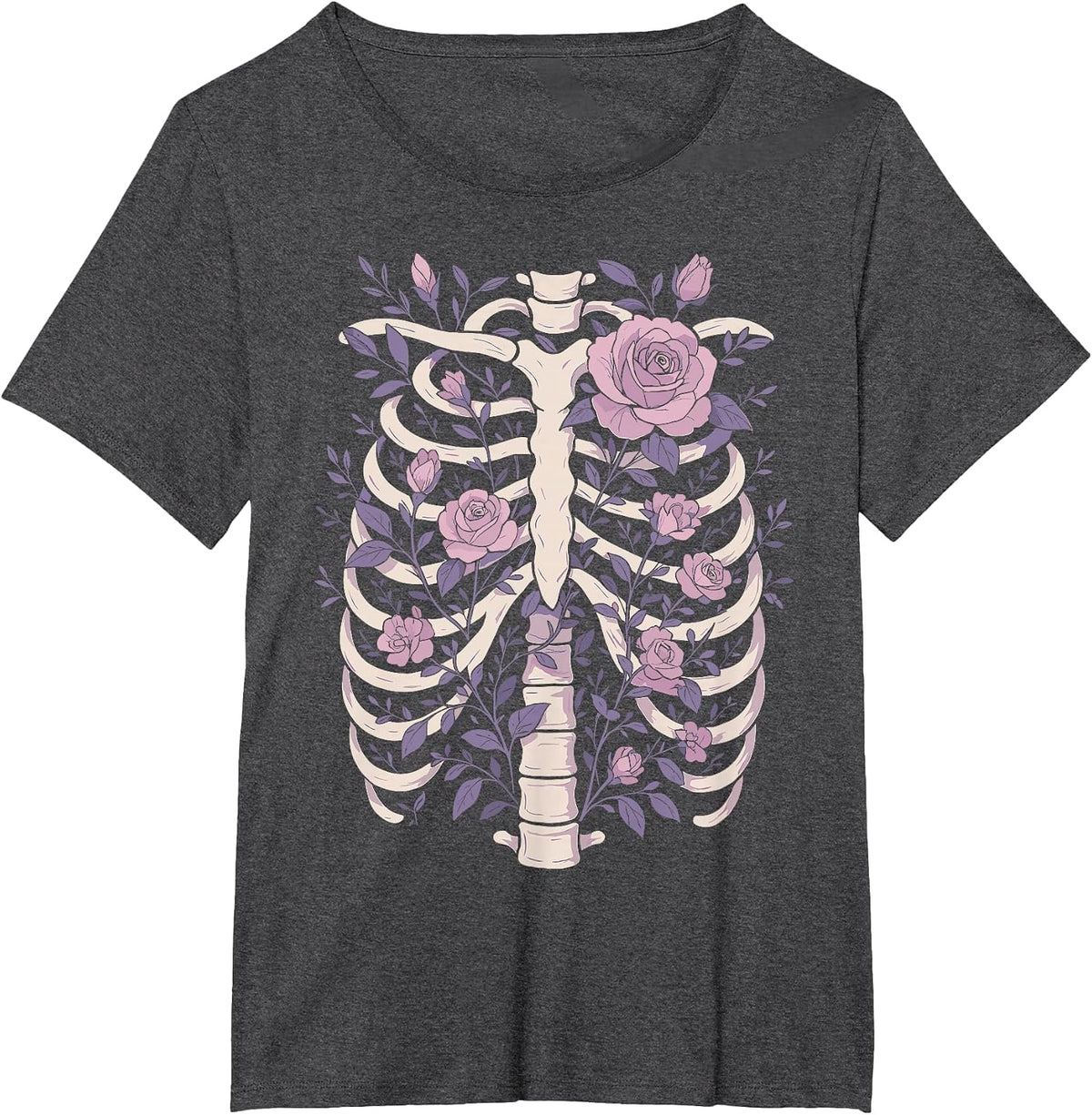 Skeleton Ribcage Flowers Pastel Goth Halloween Costume T-Shirt - Dark Heather Grey