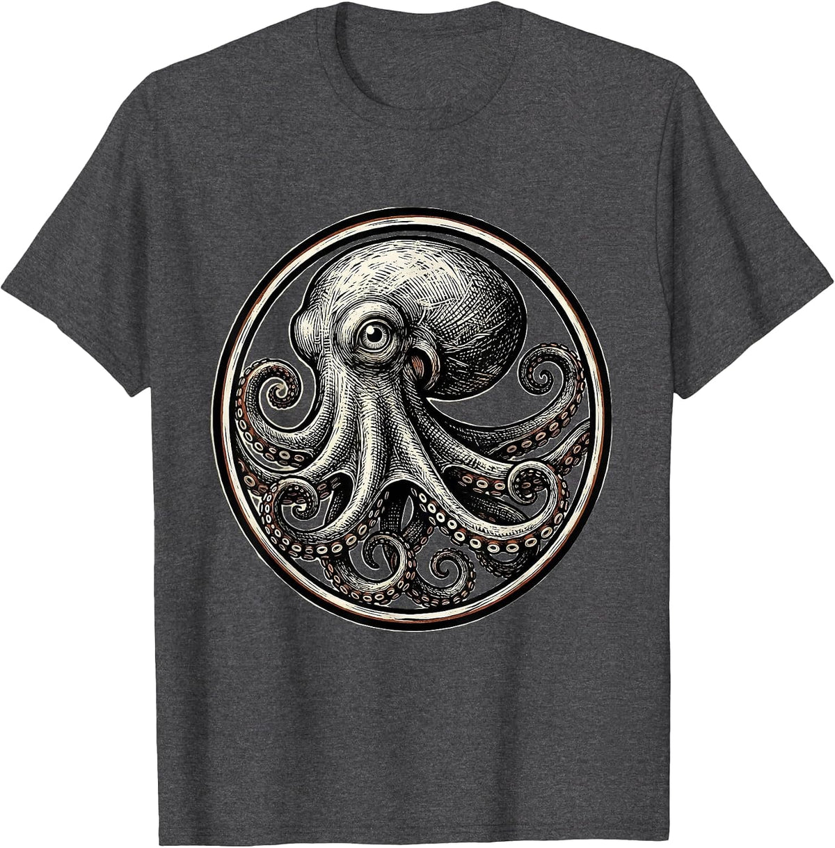 Sealed Octopus Badge Vintage Sea Creature Enthusiast T-Shirt - Dark Heather Grey