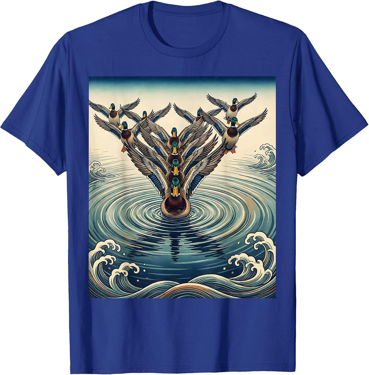 Men's Flock of Ducks V-Formation Overhead View T-Shirt - Royal Blue