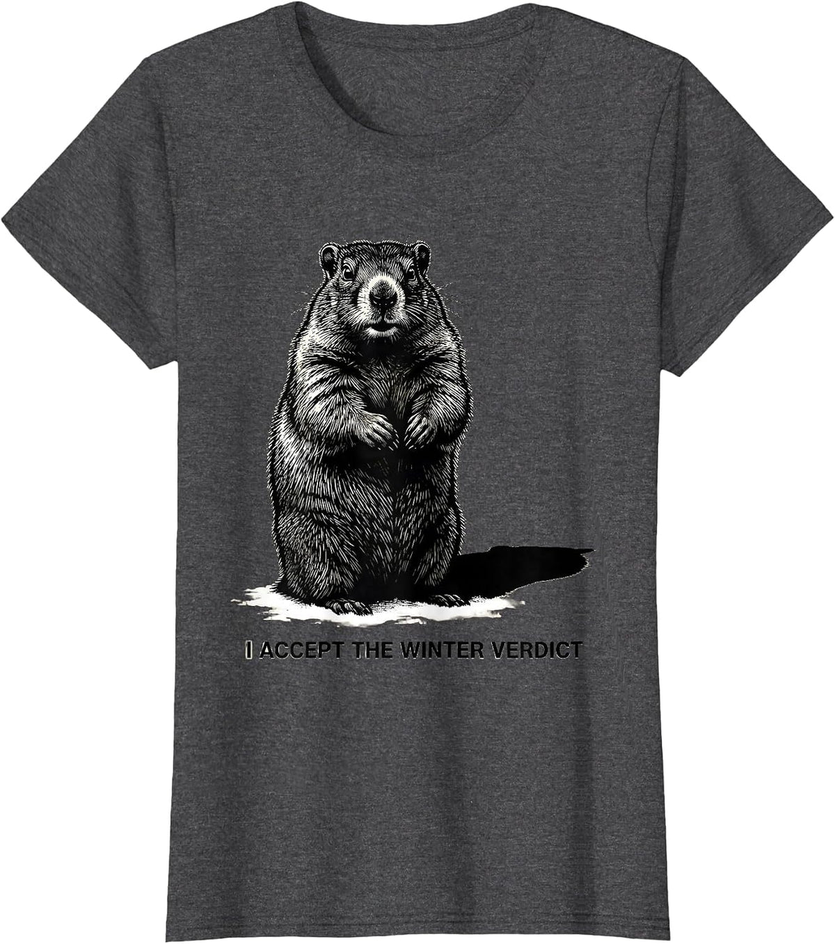 Women's I ACCEPT THE WINTER VERDICT Funny Groundhog Day Woodchuck T-Shirt - Dark Heather Grey