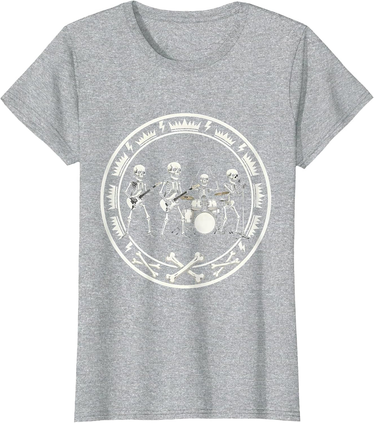 Skeleton Band Heavy Metal Stage Concert Graphic T-Shirt - Heather Grey