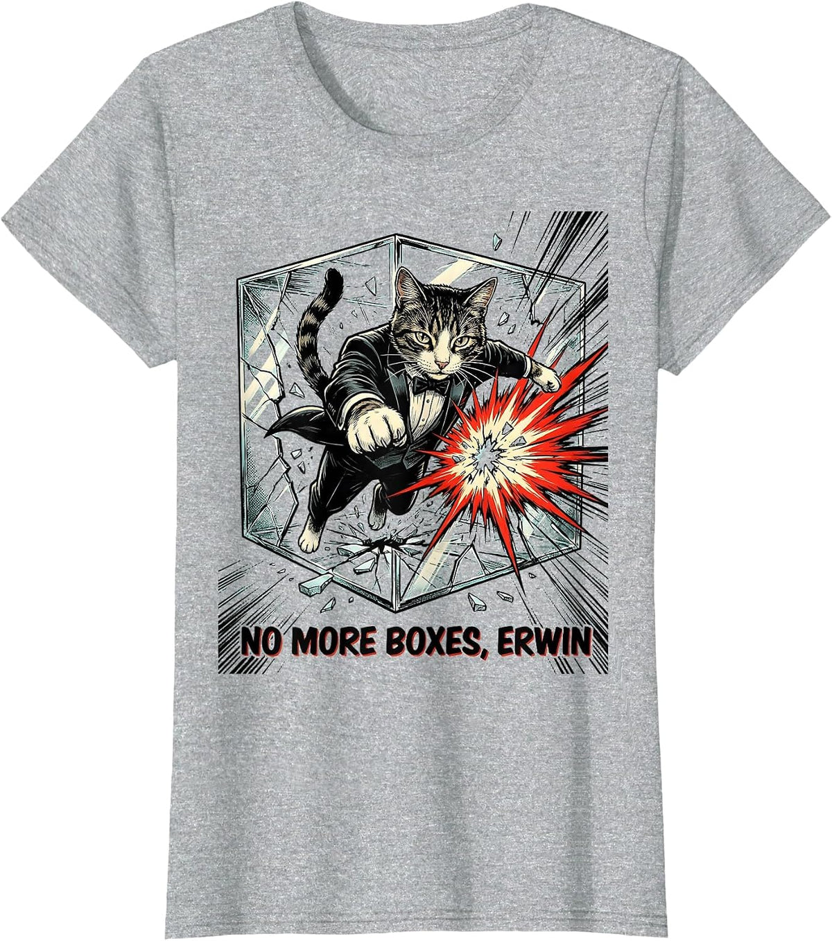 No More Boxes Erwin Comic Book Science Teacher Quantum T-Shirt - Heather Grey
