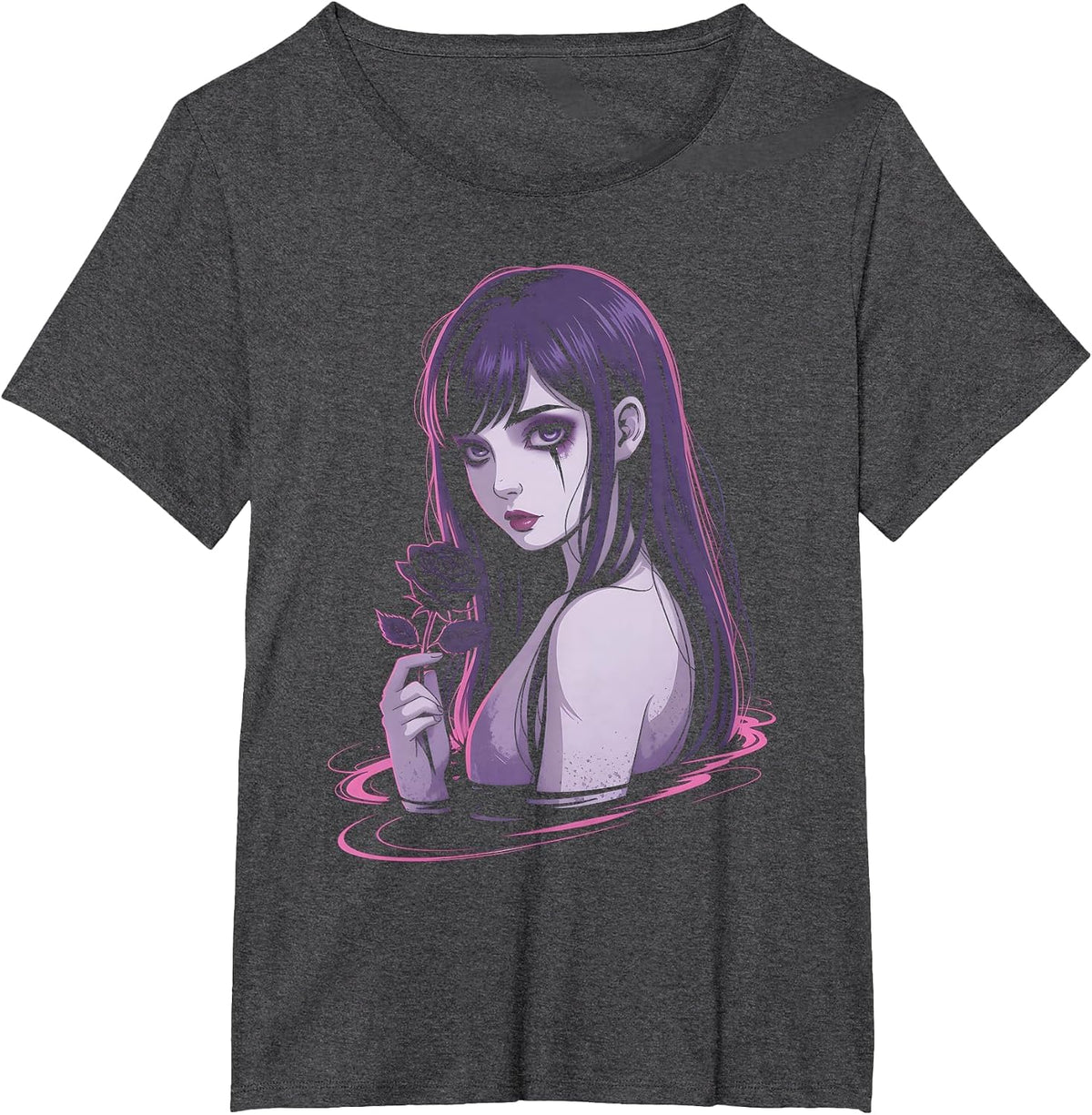 Horror Anime Manga Japanese Creepy Kawaii Goth Grunge Waifu T-Shirt - Dark Heather Grey