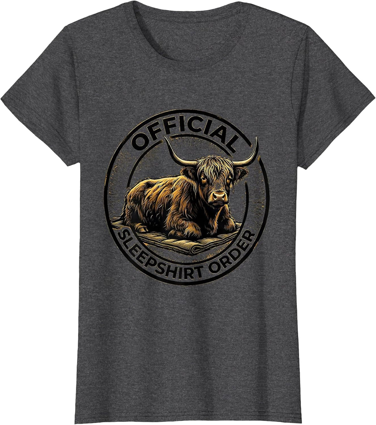 Women's Official Sleepshirt Order Highland Cow Cozy Farm Animal T-Shirt - Dark Heather Grey