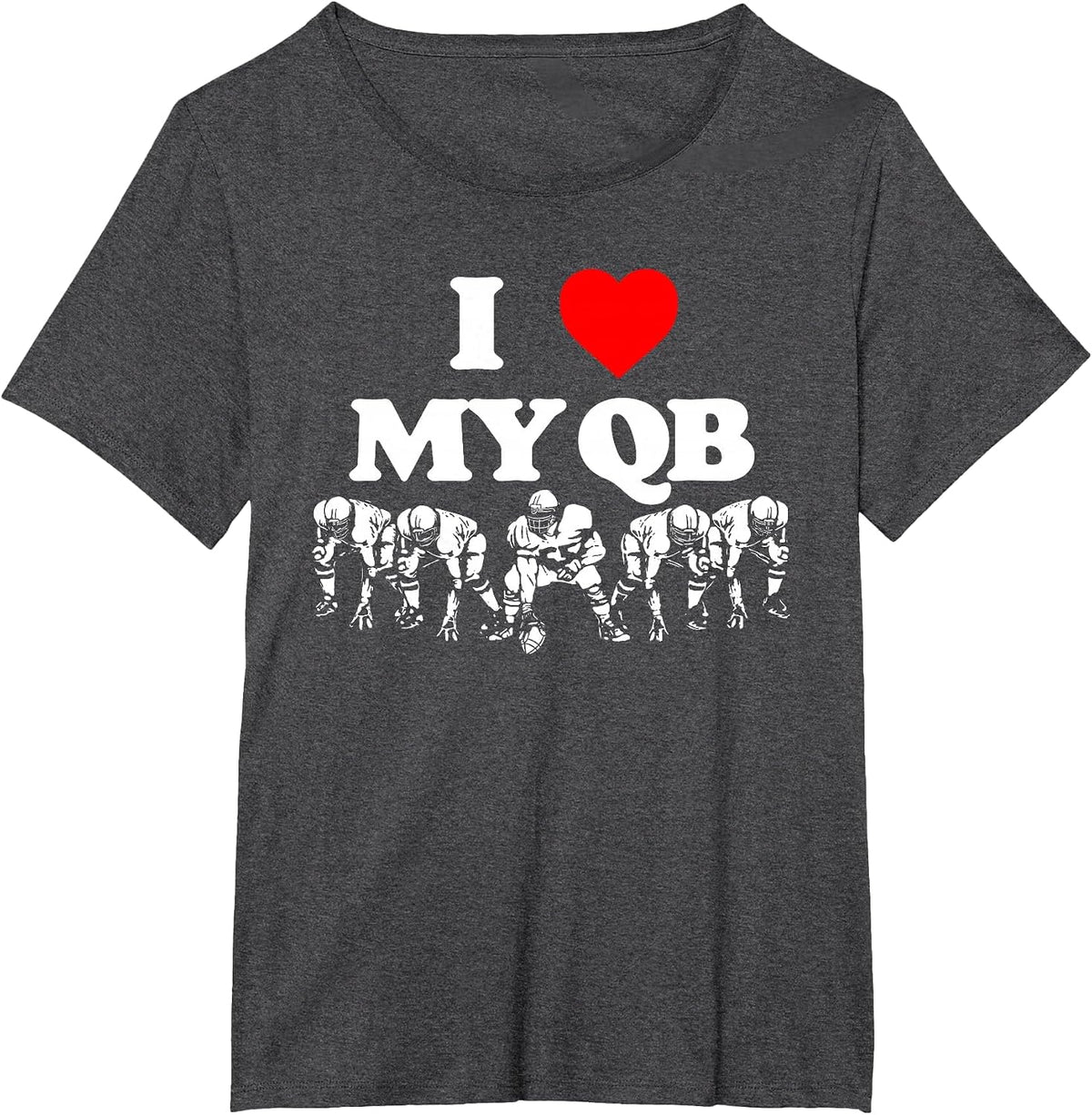 I Love My Quarterback QB Funny Offensive Line Football OL T-Shirt - Dark Heather Grey