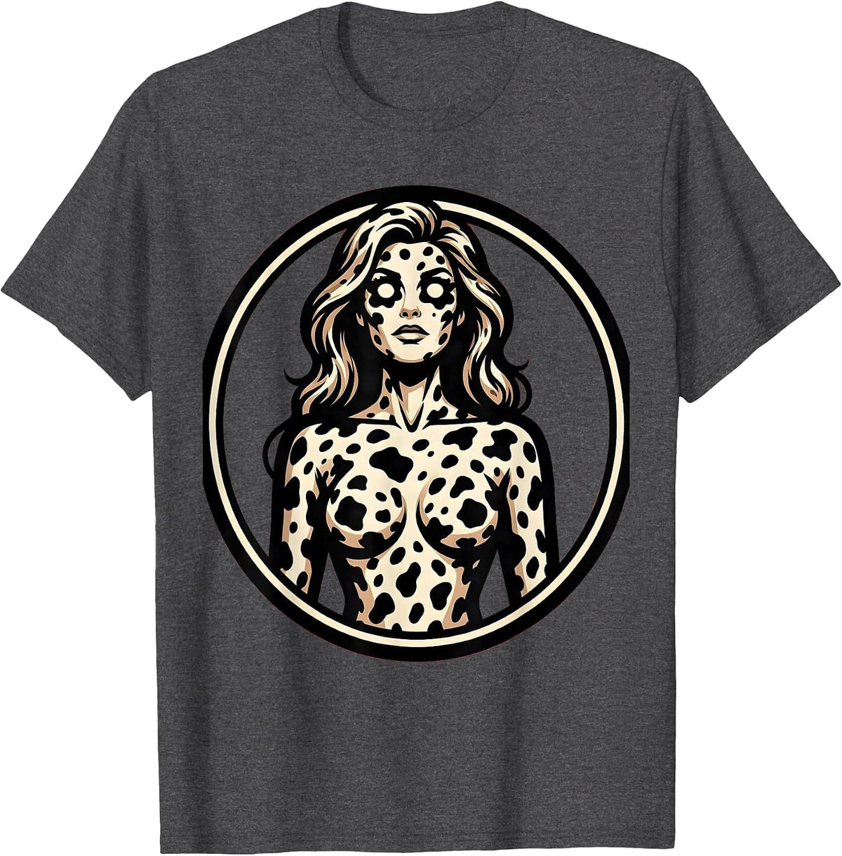 Dalmatian Spots Silhouette Artistic Graphic Design T-Shirt - Dark Heather Grey