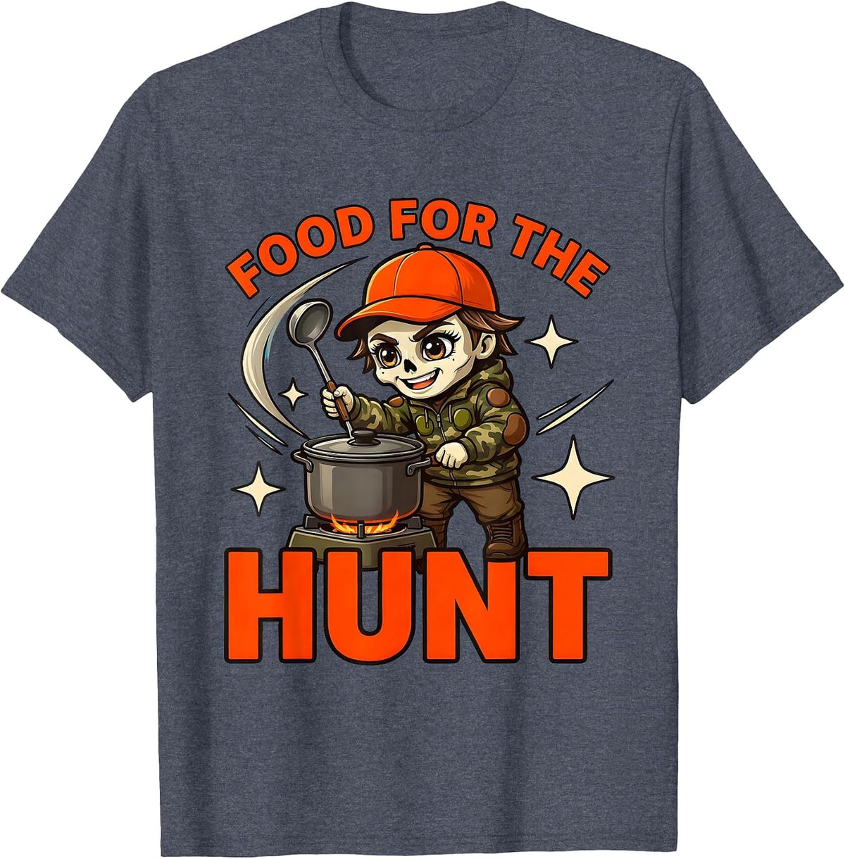 FOOD FOR THE HUNT Funny Hunter Deer Camp Cartoon T-Shirt - Heather Blue