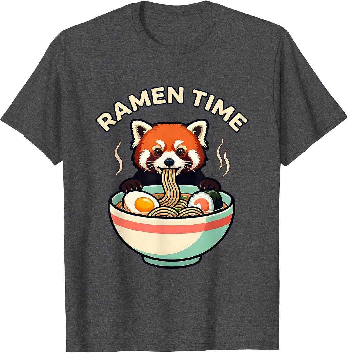 Men's Ramen Time Cute Kawaii Red Panda Eating Ramen Animal Lover T-Shirt - Dark Heather Grey