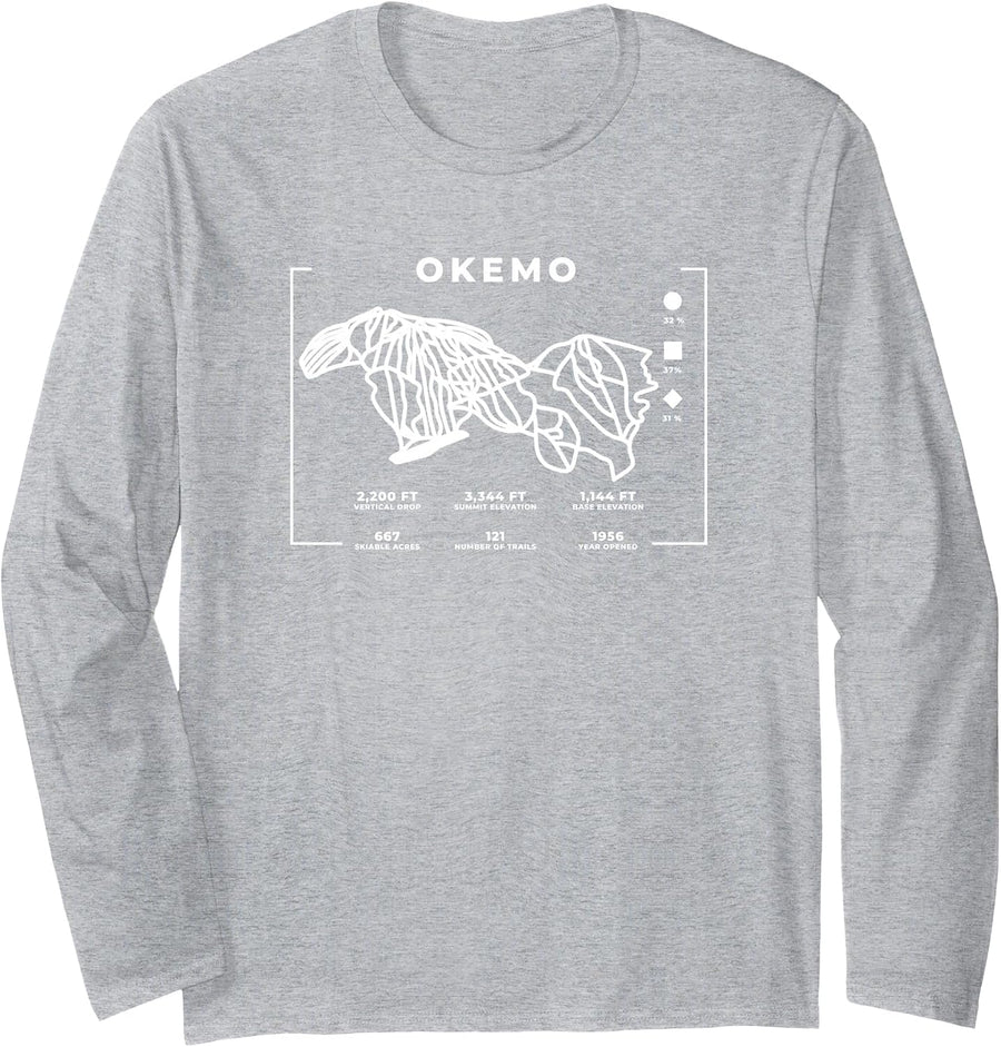 Okemo Mountain Ski Trail Snowboard Skiing Vermont Skier Long Sleeve T-Shirt - Adult Unisex Heather Grey