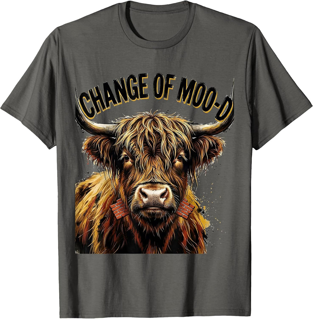 Men's Change Of Moo-D Funny Highland Cow Farm Animal Humor T-Shirt - Asphalt Grey