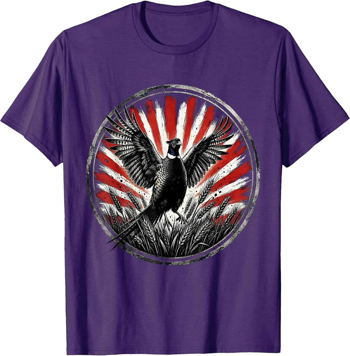 Pheasant Burst Camo Wheat Field Hunting Design T-Shirt - Purple