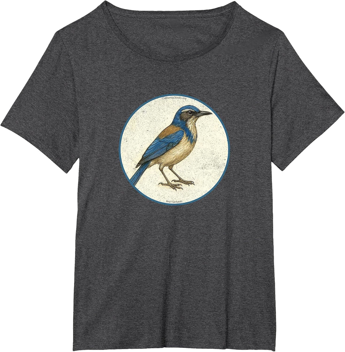 Colorful Retro California Scrub-Jay Bird Design T-Shirt - Dark Heather Grey