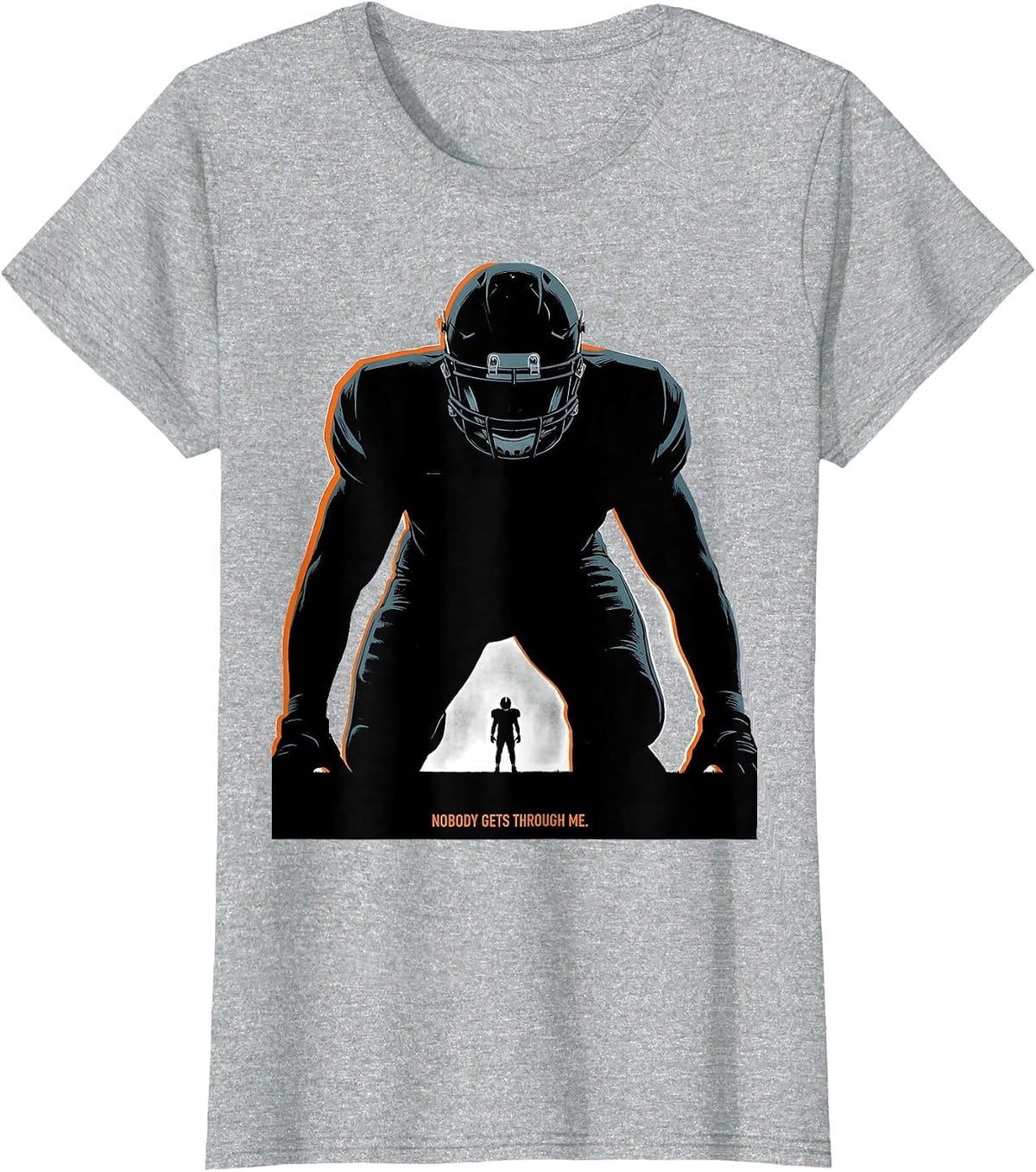 Women's Nobody Gets Through Me Funny Football Lineman Offensive T-Shirt - Heather Grey