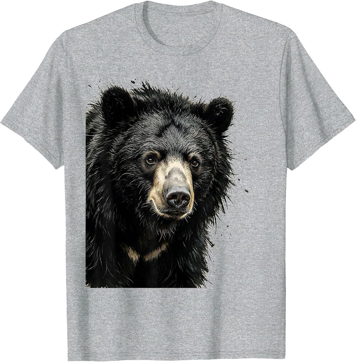 Men's Sloth Bear Close-Up Shaggy Fur Wildlife Illustration T-Shirt - Heather Grey