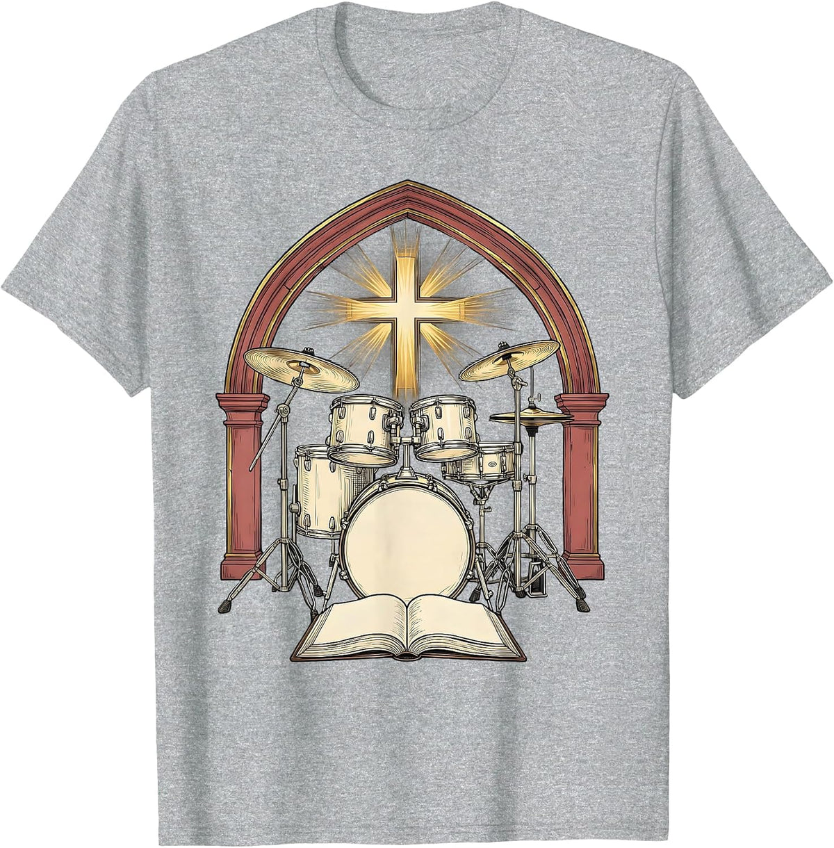 Men's Church Drum Kit Worship Musician Christian Drummer T-Shirt - Heather Grey