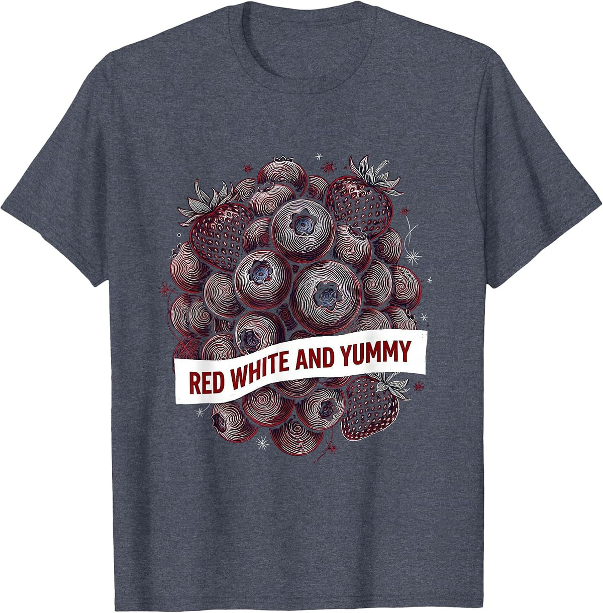 Red White and Blueberries Patriotic Foodie Design T-Shirt - Heather Blue