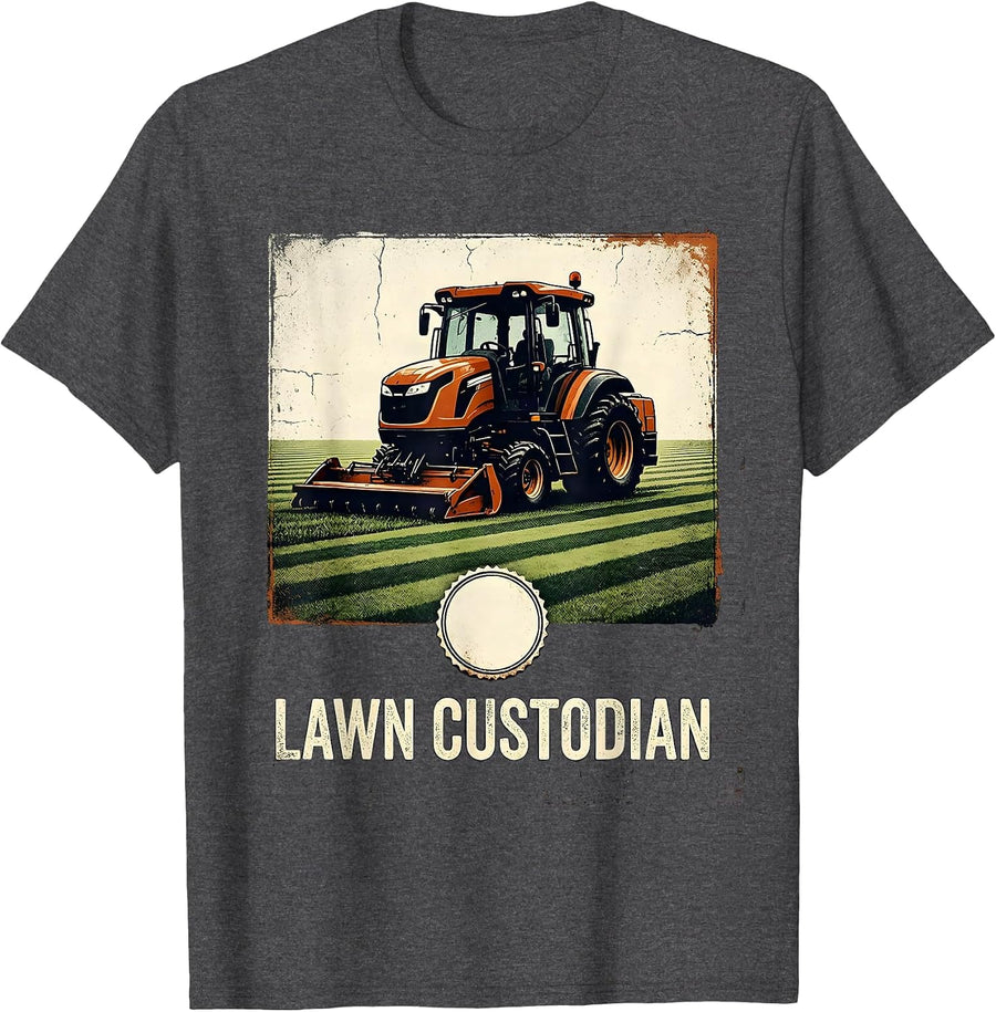 Men's Lawn Custodian Distressed Funny Riding Mower Dad Gift T-Shirt - Dark Heather Grey