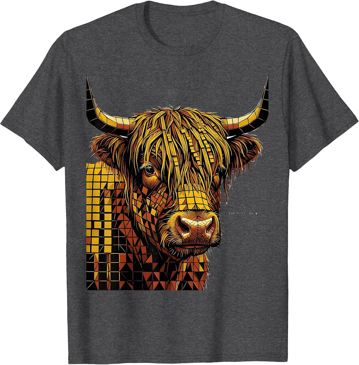 Men's Coo How's It Going Geometric Highland Cow Whimsical Humor T-Shirt - Dark Heather Grey