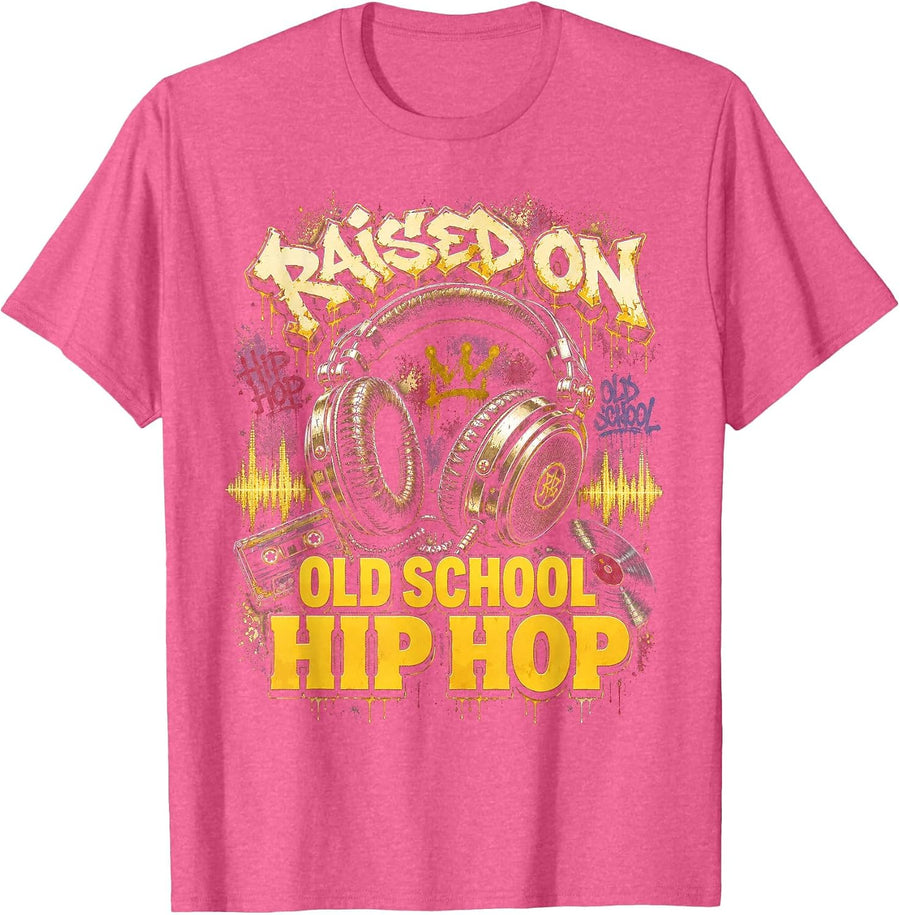 Raised On Old School Hip Hop Cassette Graffiti Rap T-Shirt, Men, Pink Heather, X-Large - As Pictured
