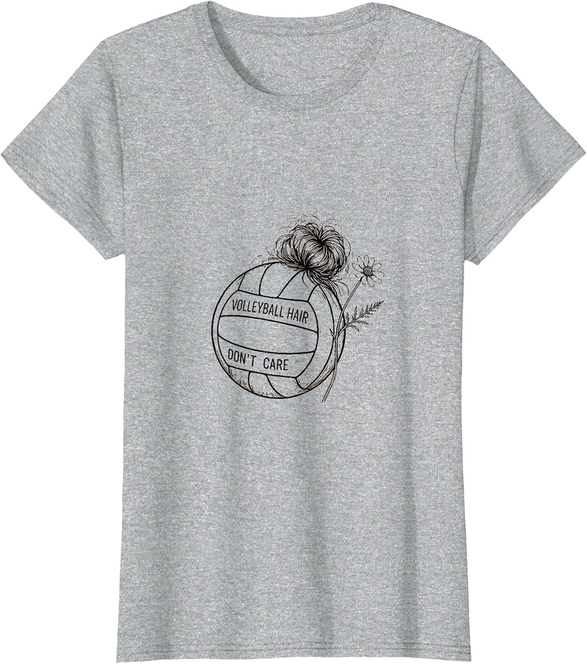 Volleyball Hair Don't Care Funny Player Design T-Shirt - Heather Grey