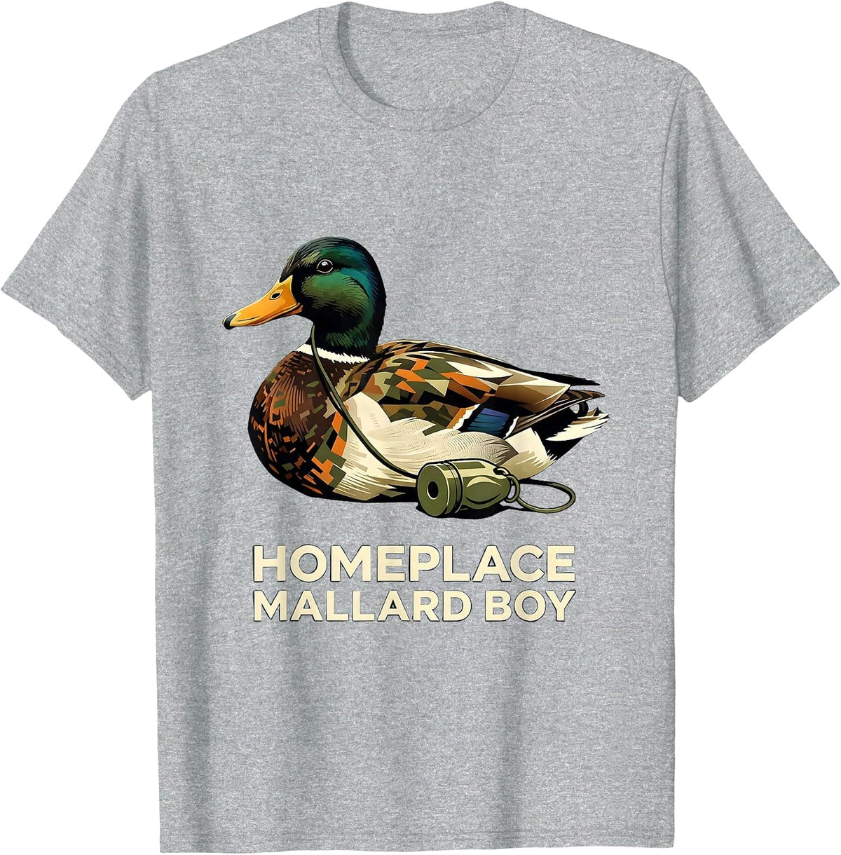 Men's Homeplace Mallard Boy Stencil Graphic Youth Camo Hunting T-Shirt - Heather Grey