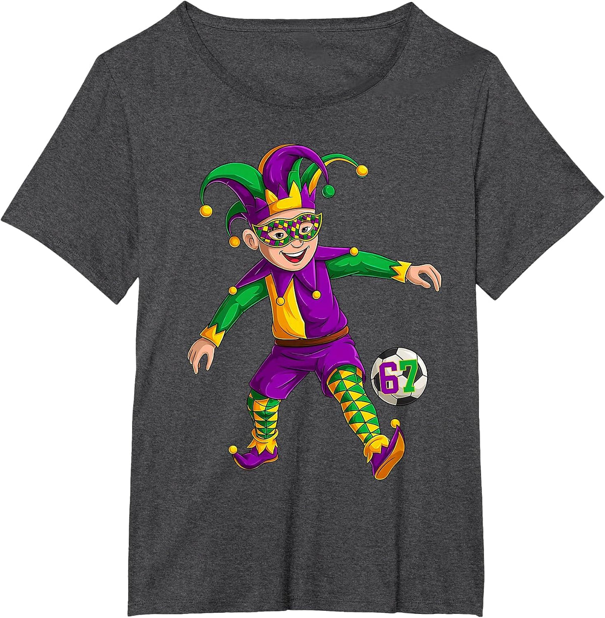 Jester Playing Soccer Mardi Gras 6 7 Meme Gen Alpha Slang T-Shirt - Dark Heather Grey