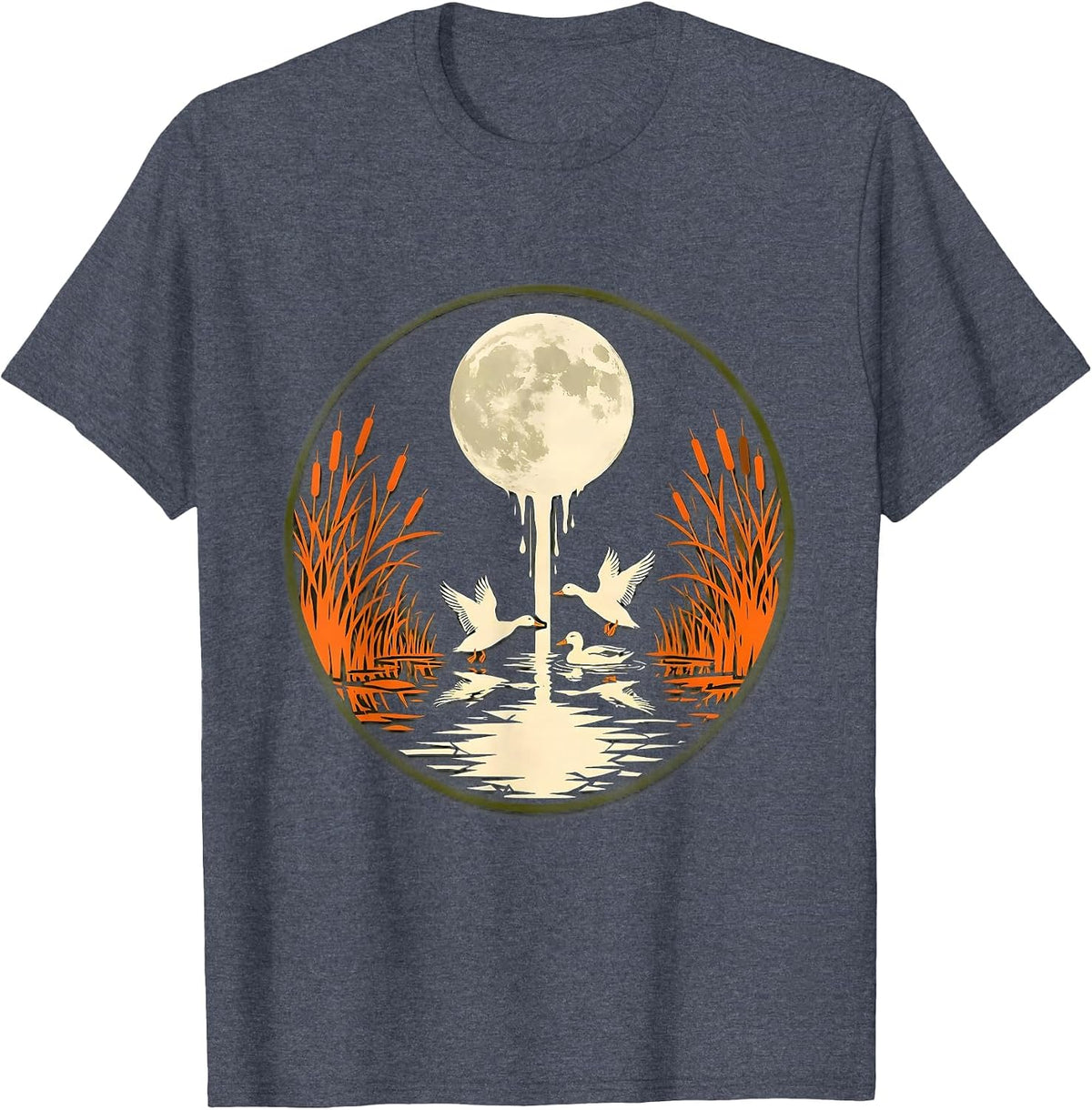 Full Moon Duck Marsh Camo Illustration T-Shirt - Heather Blue
